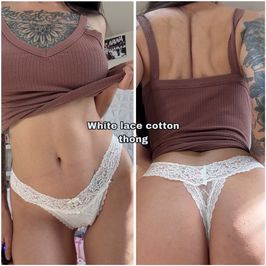 White Lace Cotton Thong