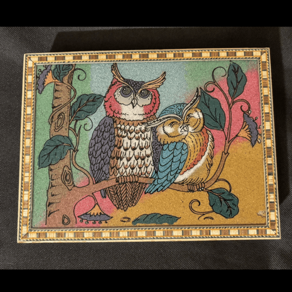 Pine jewellery box with Owl decorative top