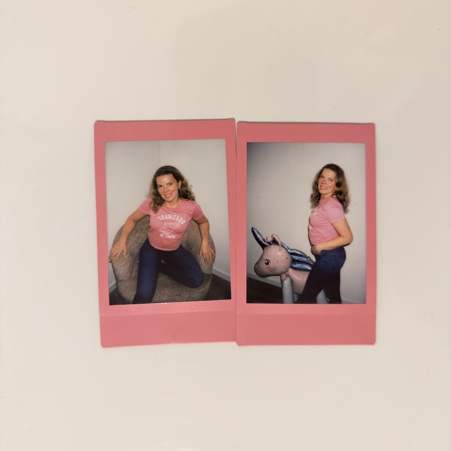 Cute Pink Polaroid Set of 2 Portraits and Smiles