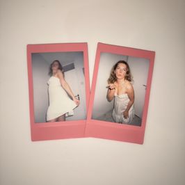 Cute Pink Polaroid Set of 2 Portraits and Smiles