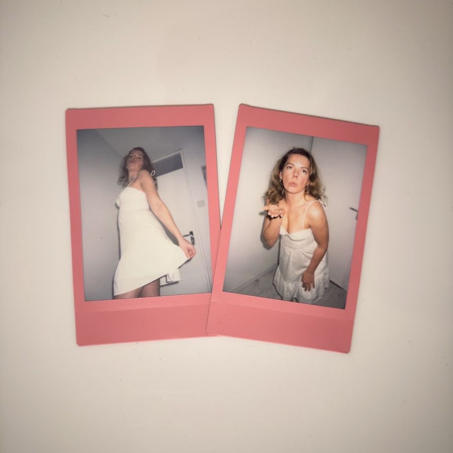 Cute Pink Polaroid Set of 2 Portraits and Smiles