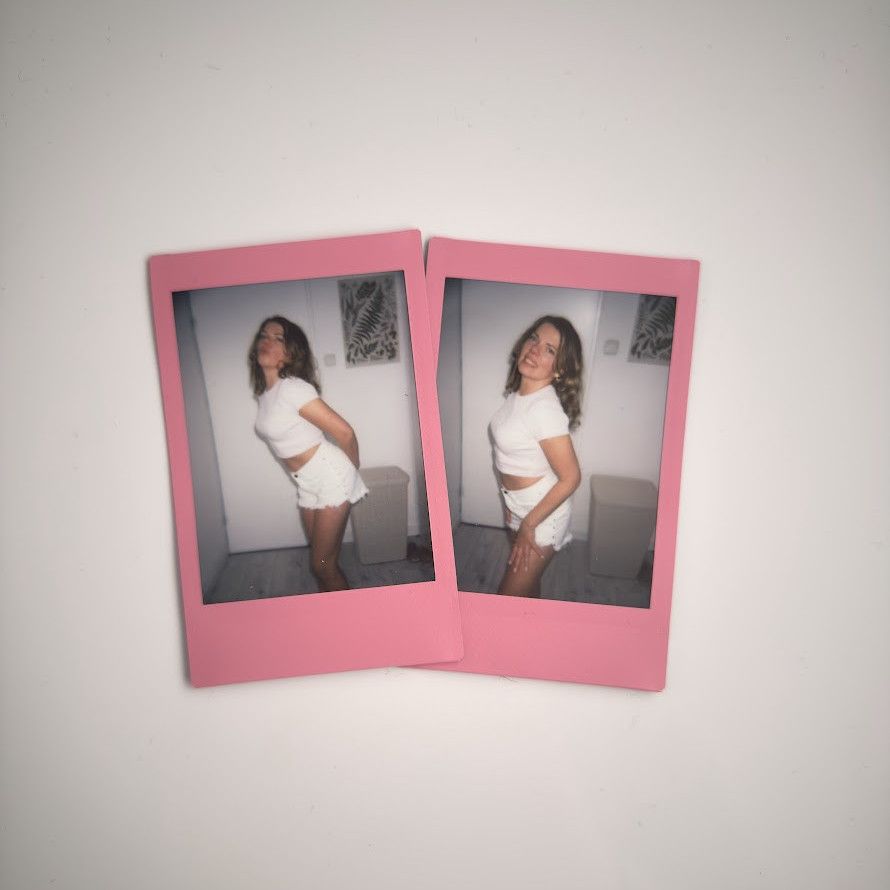 Cute Pink Polaroid Set of 2 Portraits and Smiles