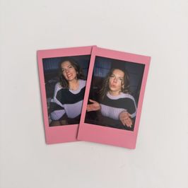 Cute Pink Polaroid Set of 2 Portraits and Smiles