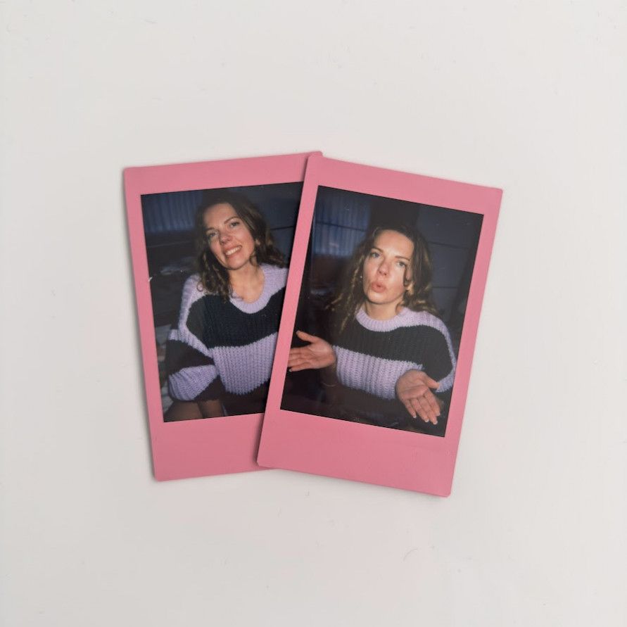 Cute Pink Polaroid Set of 2 Portraits and Smiles