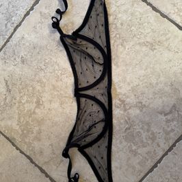 Transparent nylon black bra with black polka dots