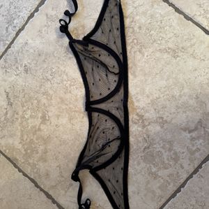 Transparent nylon black bra with black polka dots