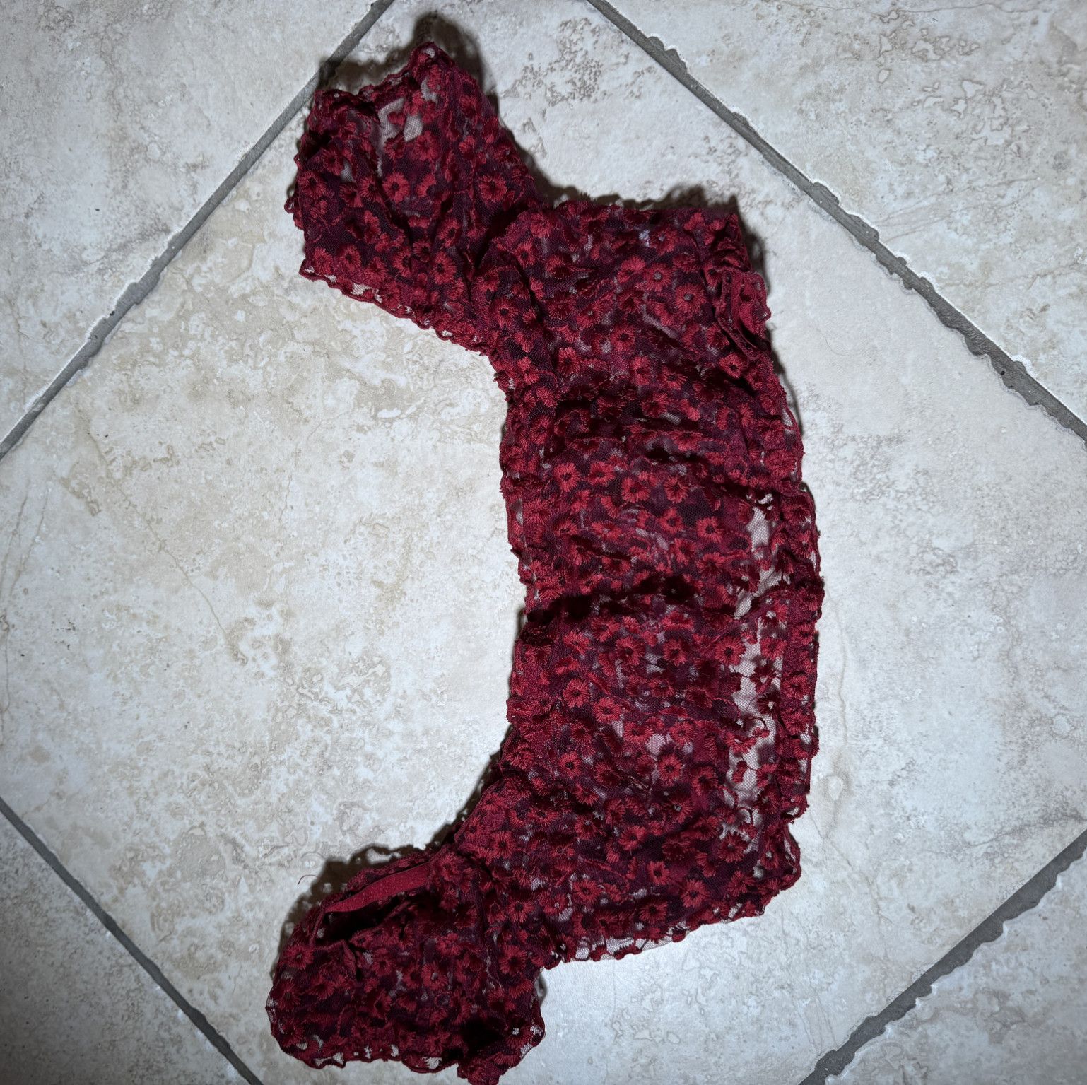 Red transparent nylon top with flowers