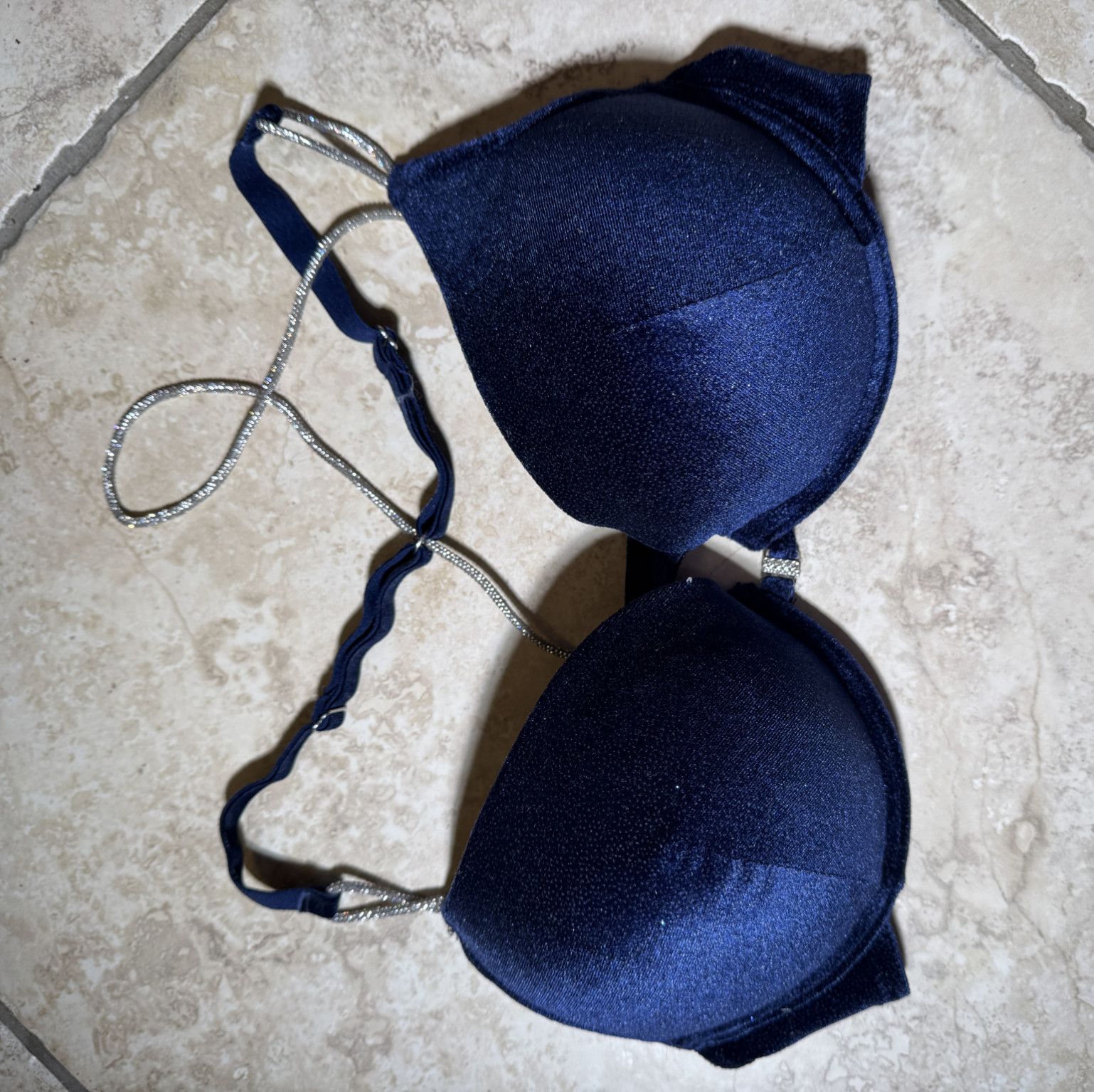 Dark blue bra with sequins and a push