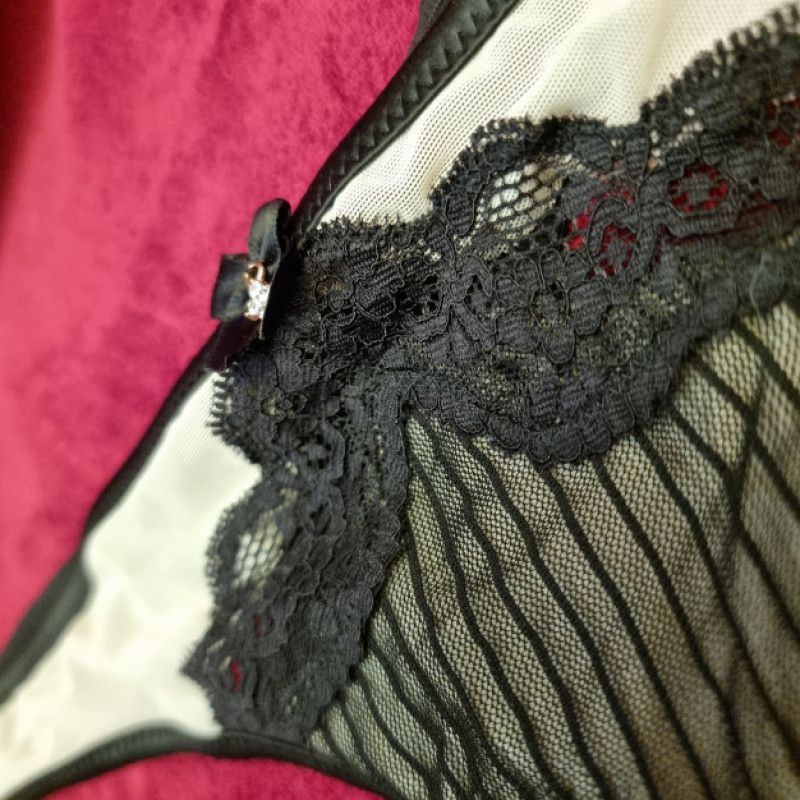 Lace Trim Black and White Thong