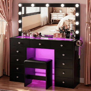 Vanity Desk with Mirror and Lights