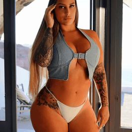 Denim bra and white thong
