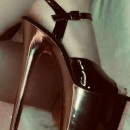 Black PVC and Rose Gold Pleaser Heels