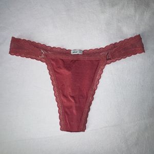 pink silky polka dot lace thong