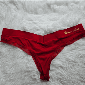 Soft Red Thong w Lace Trim