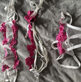 Pink and white garter set