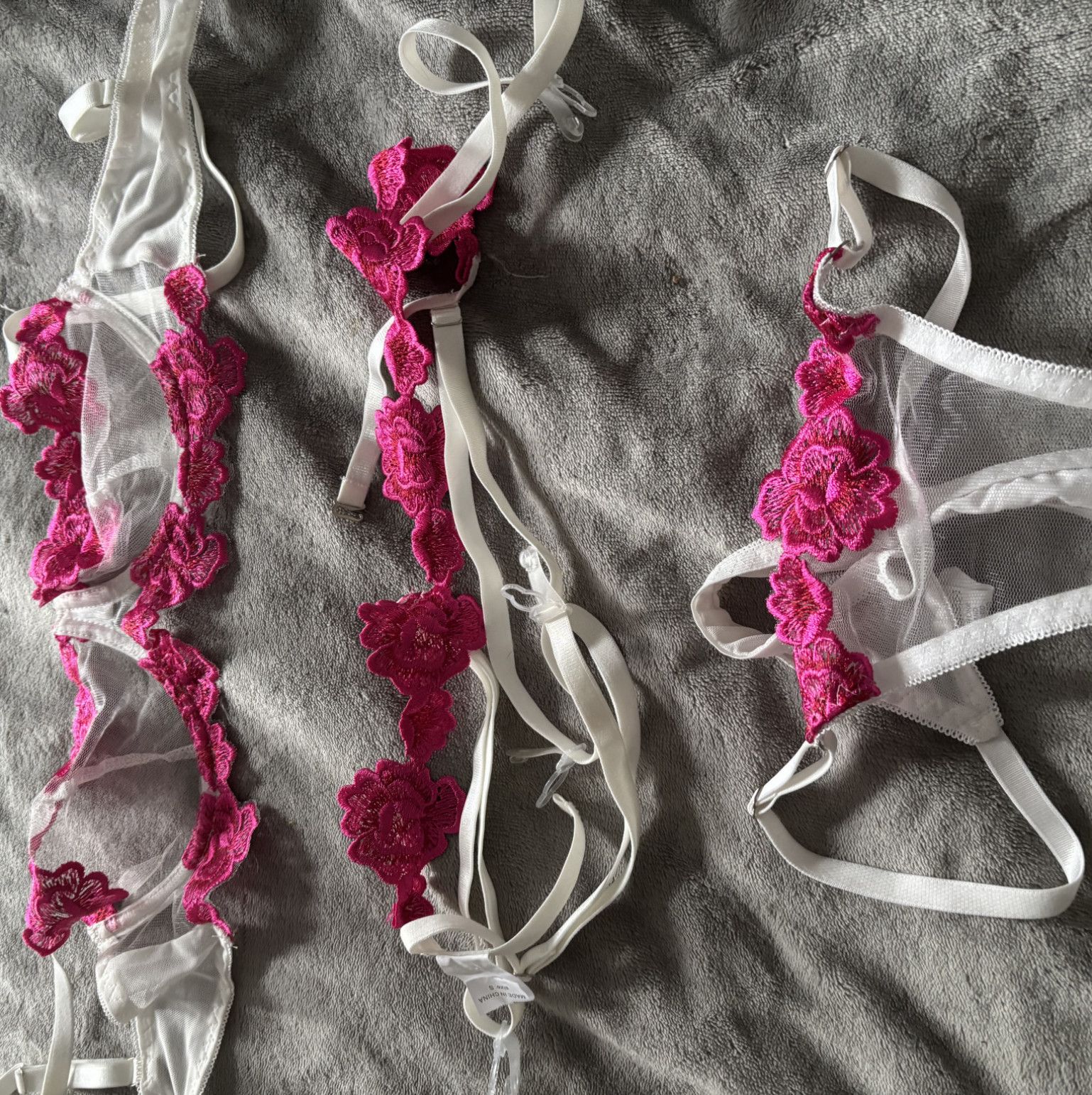 Pink and white garter set
