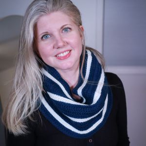 Royal Blue and White Crocheted Cowl