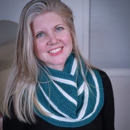 Teal and White Crocheted Infinity Scarf