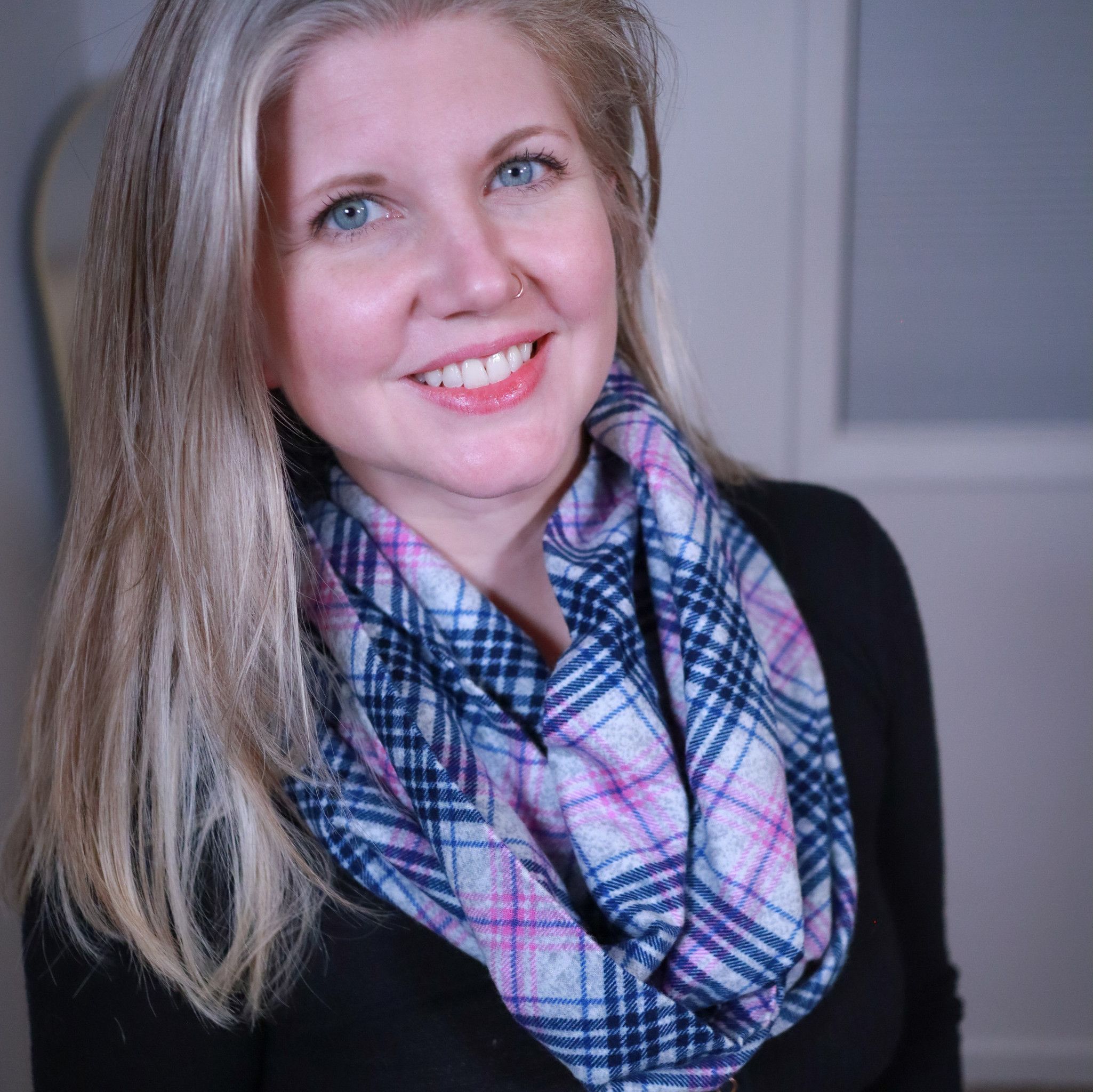 Purple Blue and Gray Plaid Infinity Scarf