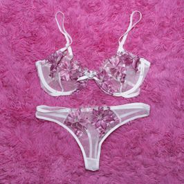 mesh bra n thong set with embroidery
