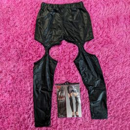 Faux leather garter leggings