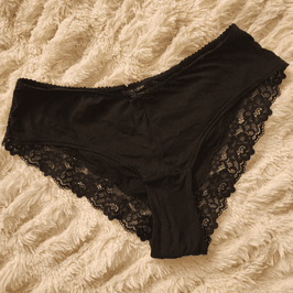 Black cotton panties with lace trim