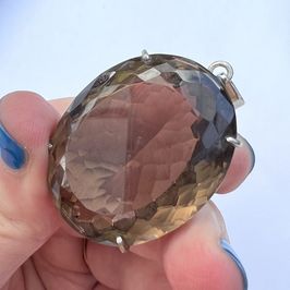 BiColoured Smokey Quartz  Citrine Oval Pendant