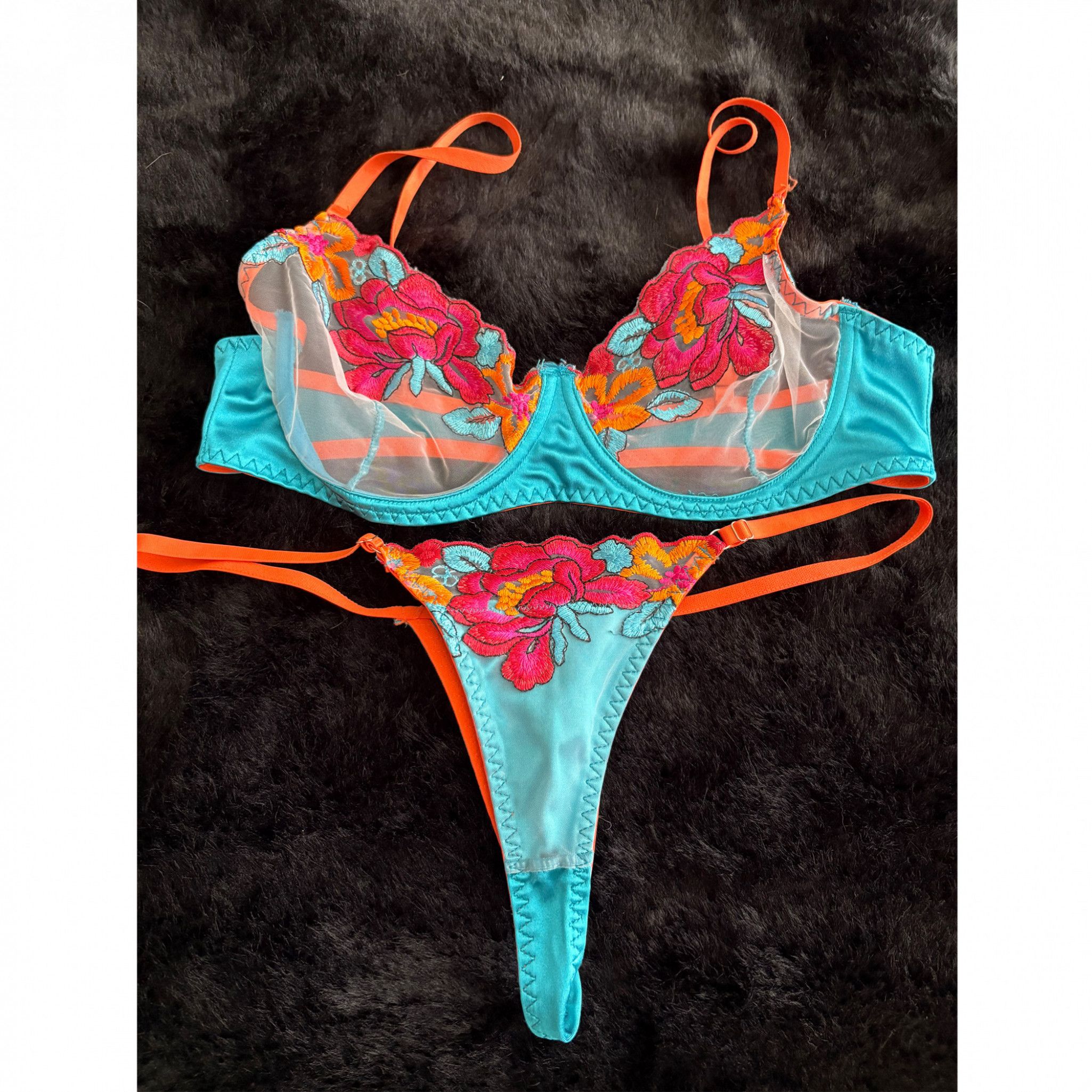 Teal and Orange 2 piece lingerie set