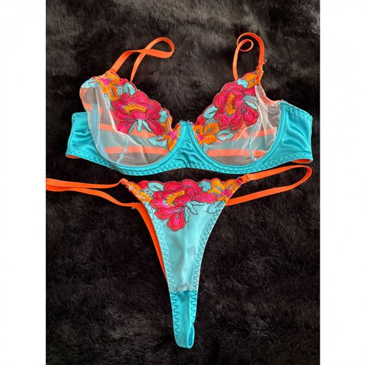 Teal and Orange 2 piece lingerie set