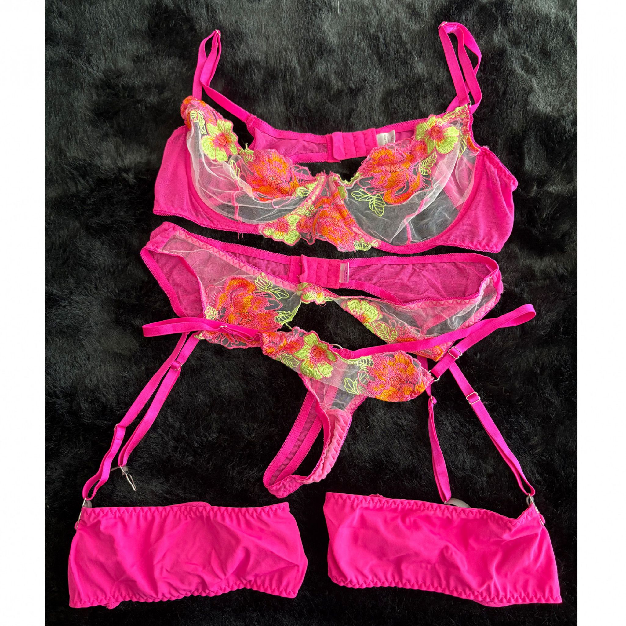 Neon Pink and Orange Bra and Panty Set