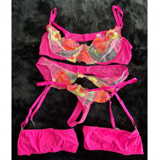 Neon Pink and Orange Bra and Panty Set