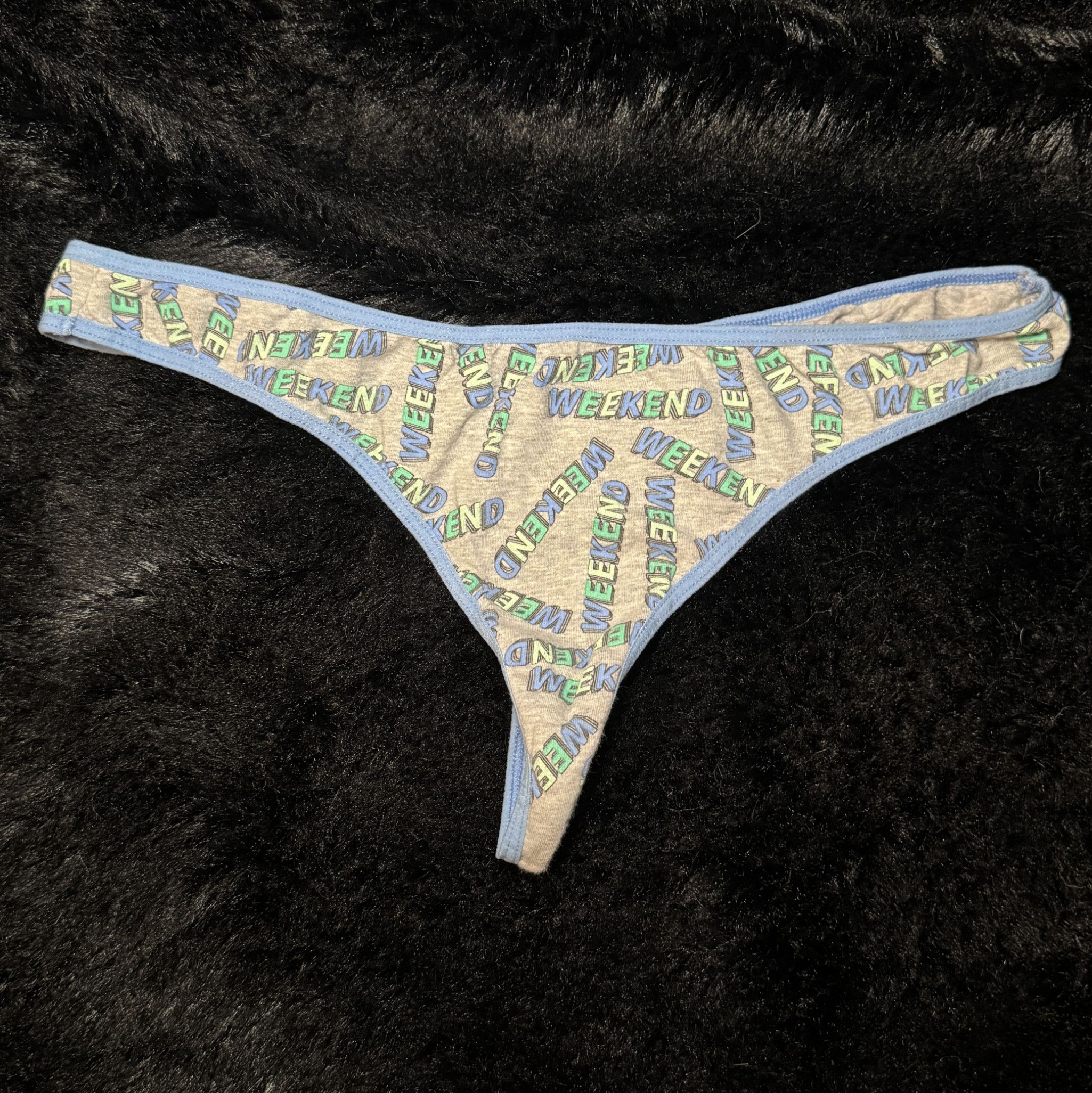 Gray and Blue Graphic Thong