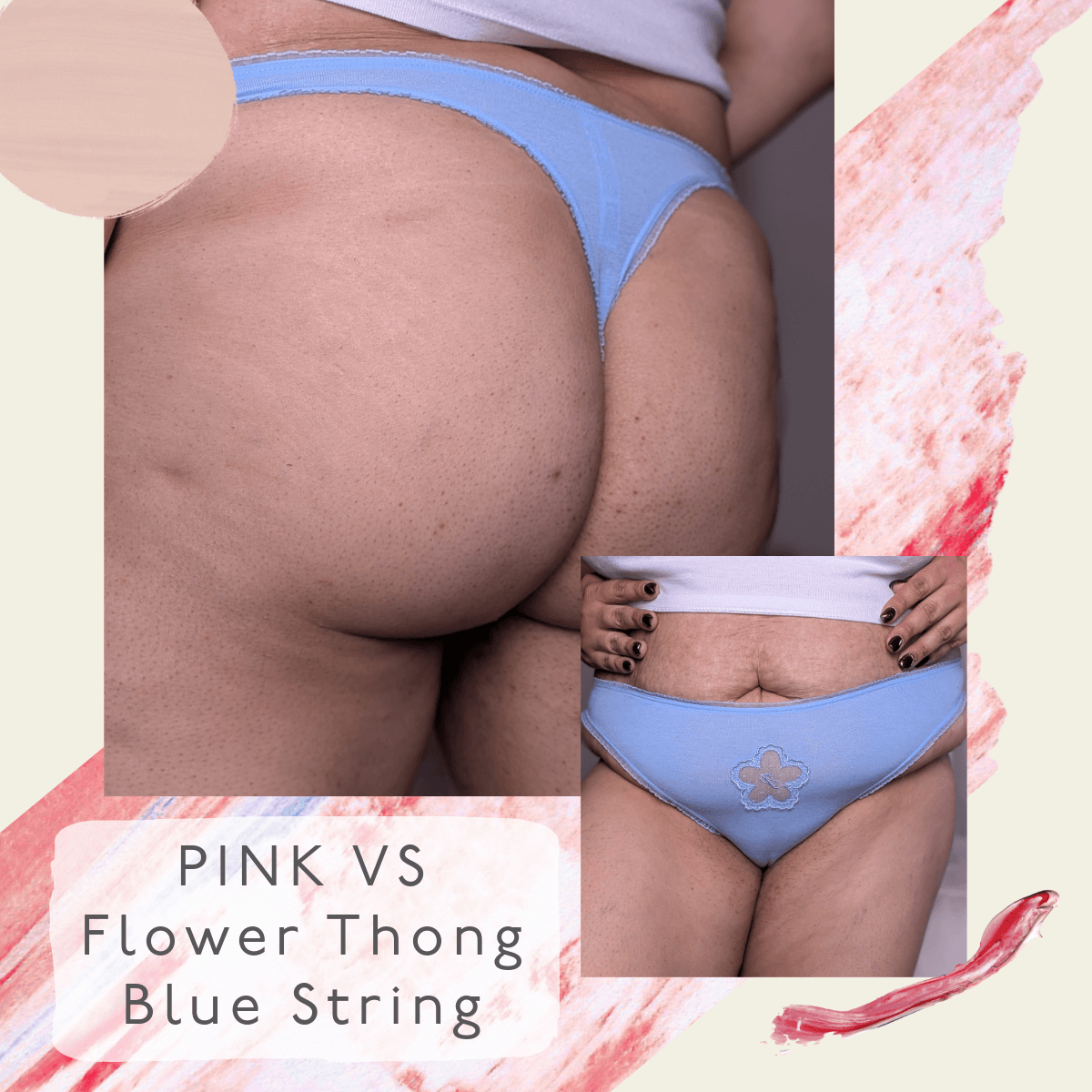 Pink VS Flower Thong Blue String XL