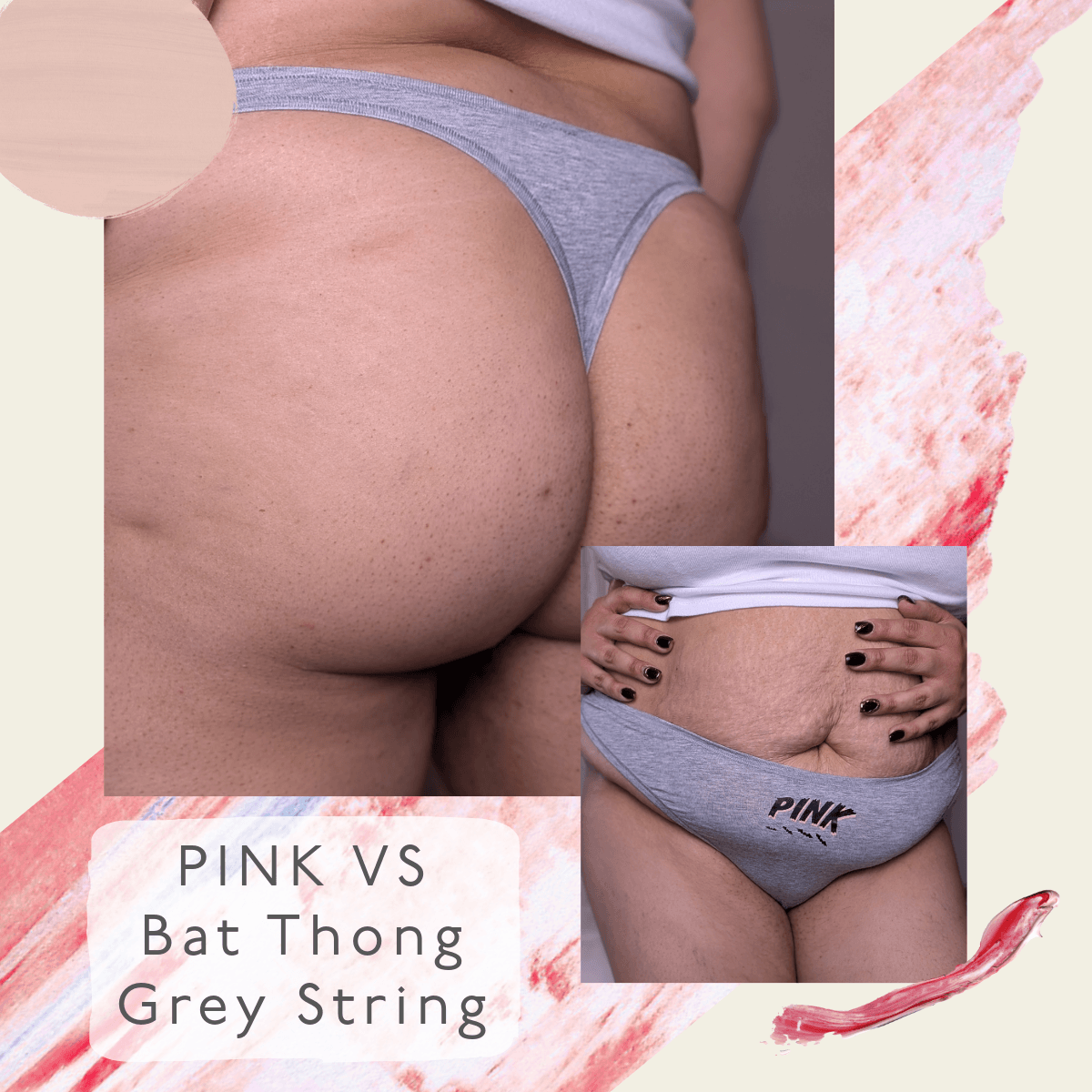 Pink VS Bat Thong Grey String XL