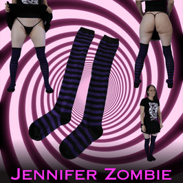 Thigh High Purple and Black Striped Socks