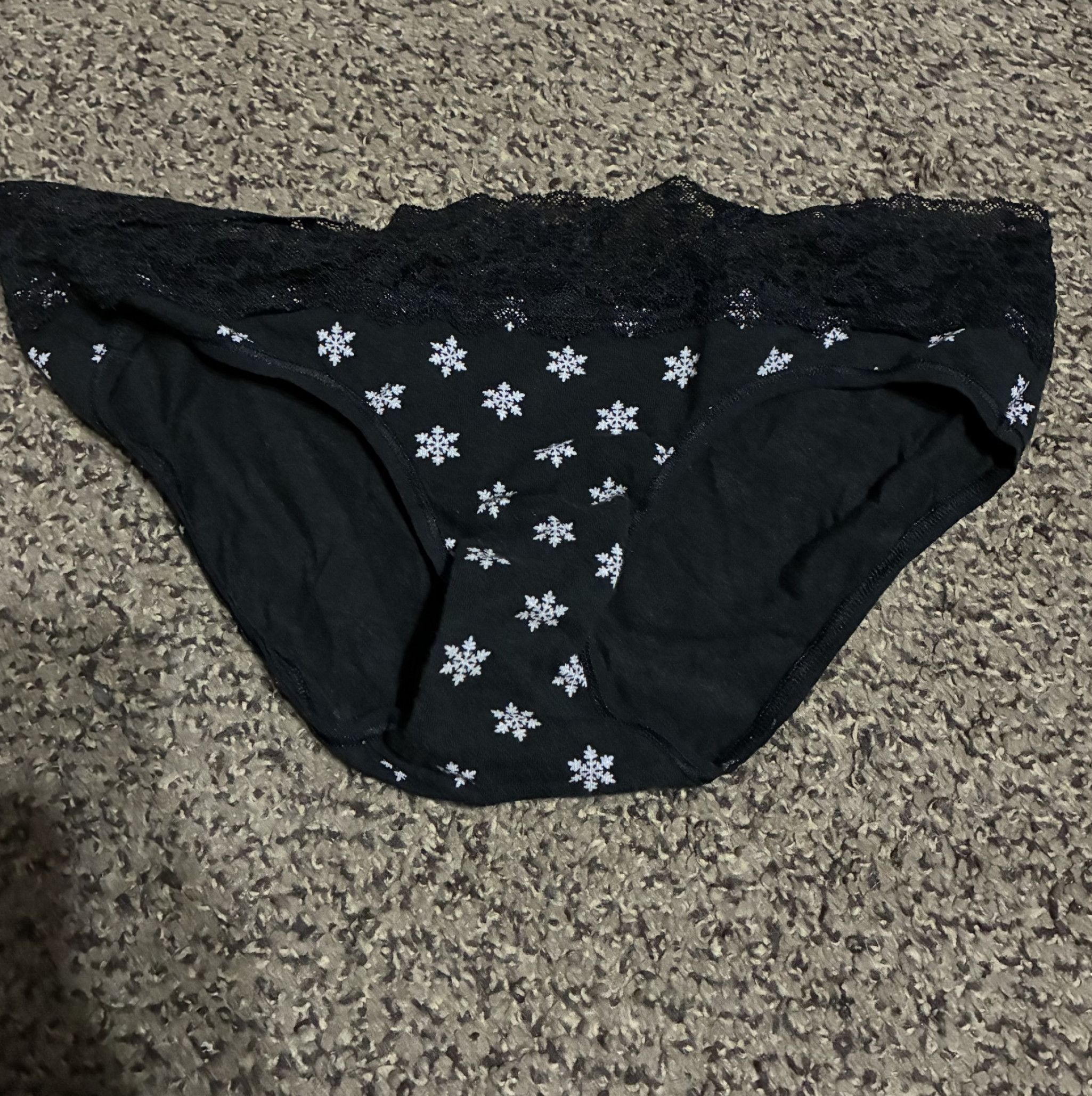 Black panties with white snow flakes
