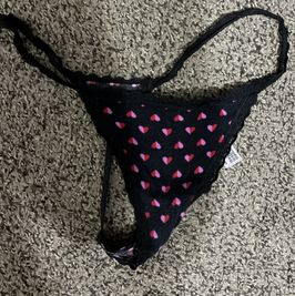 Black g string with pink hearts