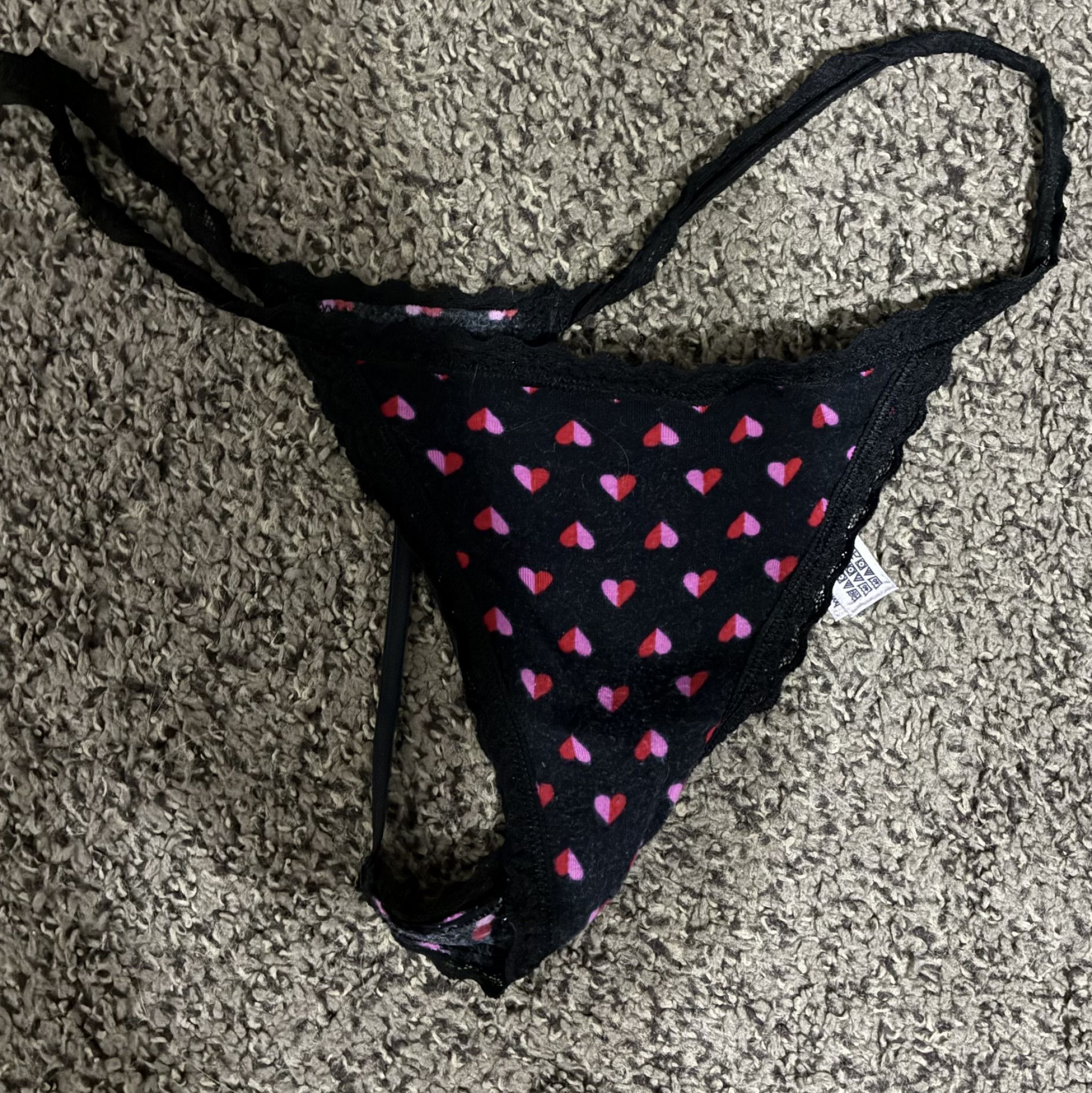 Black g string with pink hearts
