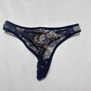 Sheer Black Daisy Thong