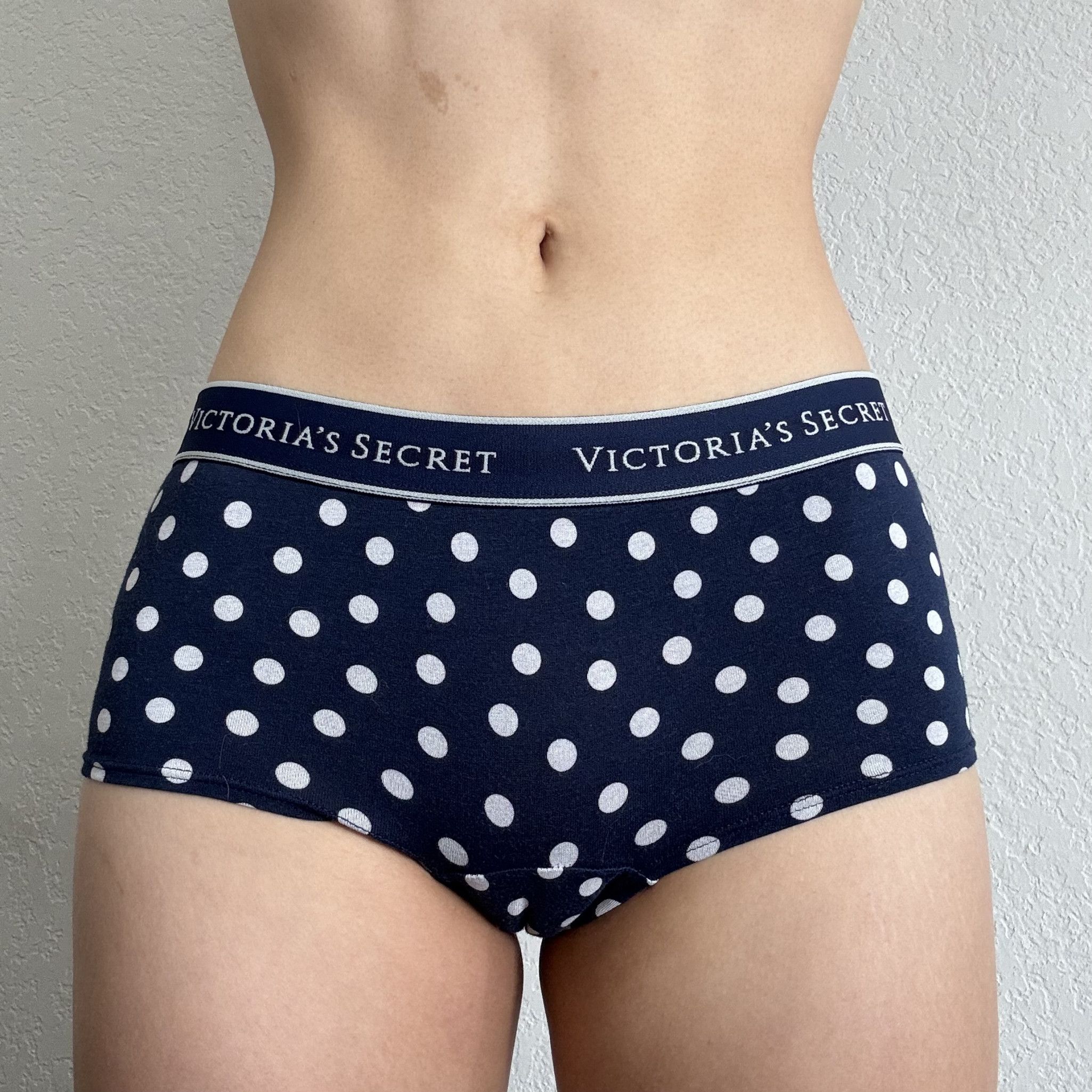 Navy Polka Dot Logo Band Boyshort