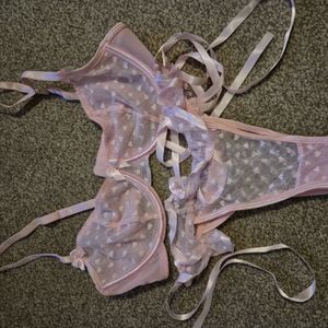 Pink see through bra and panties