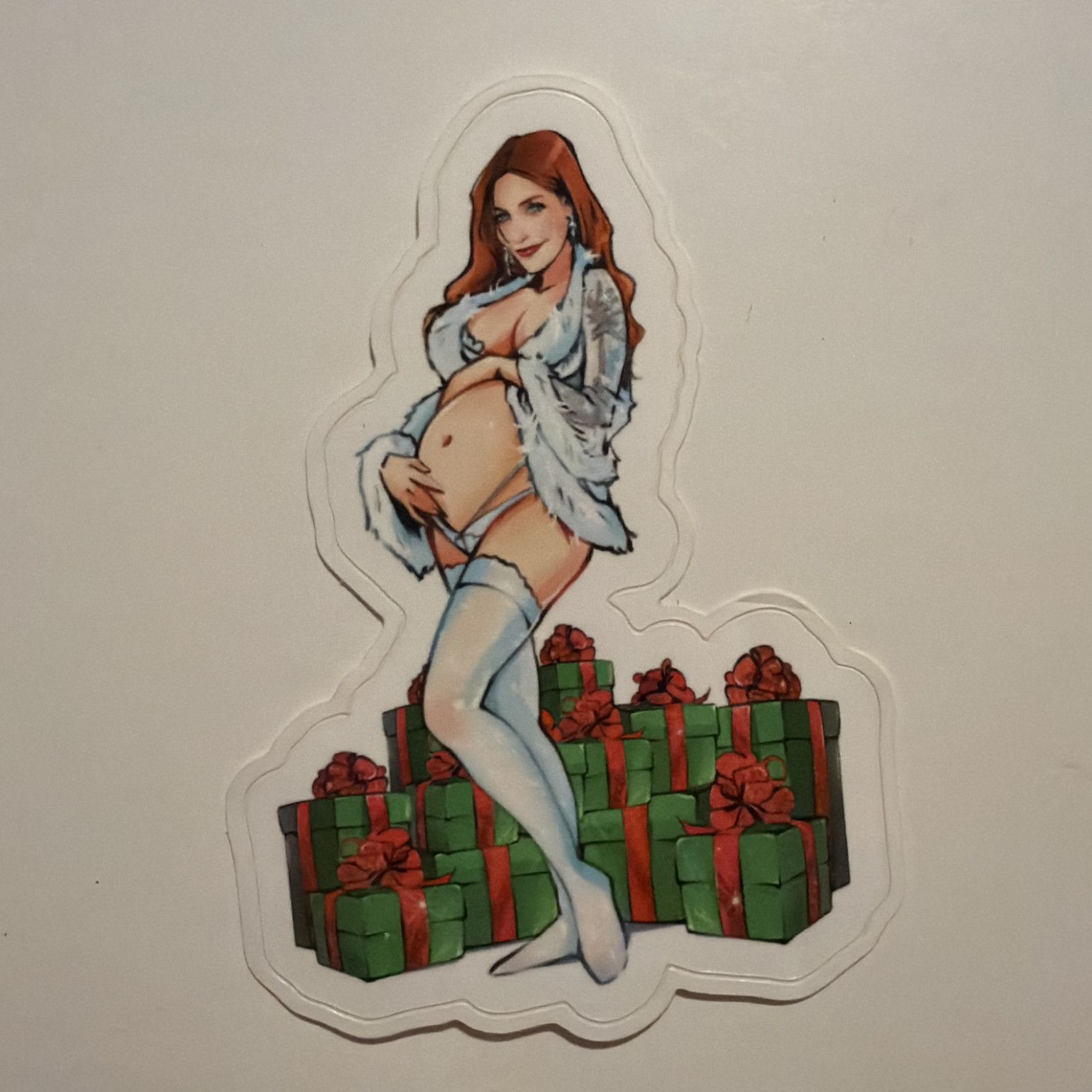 Pregnant Kelly Holiday Sticker with presents