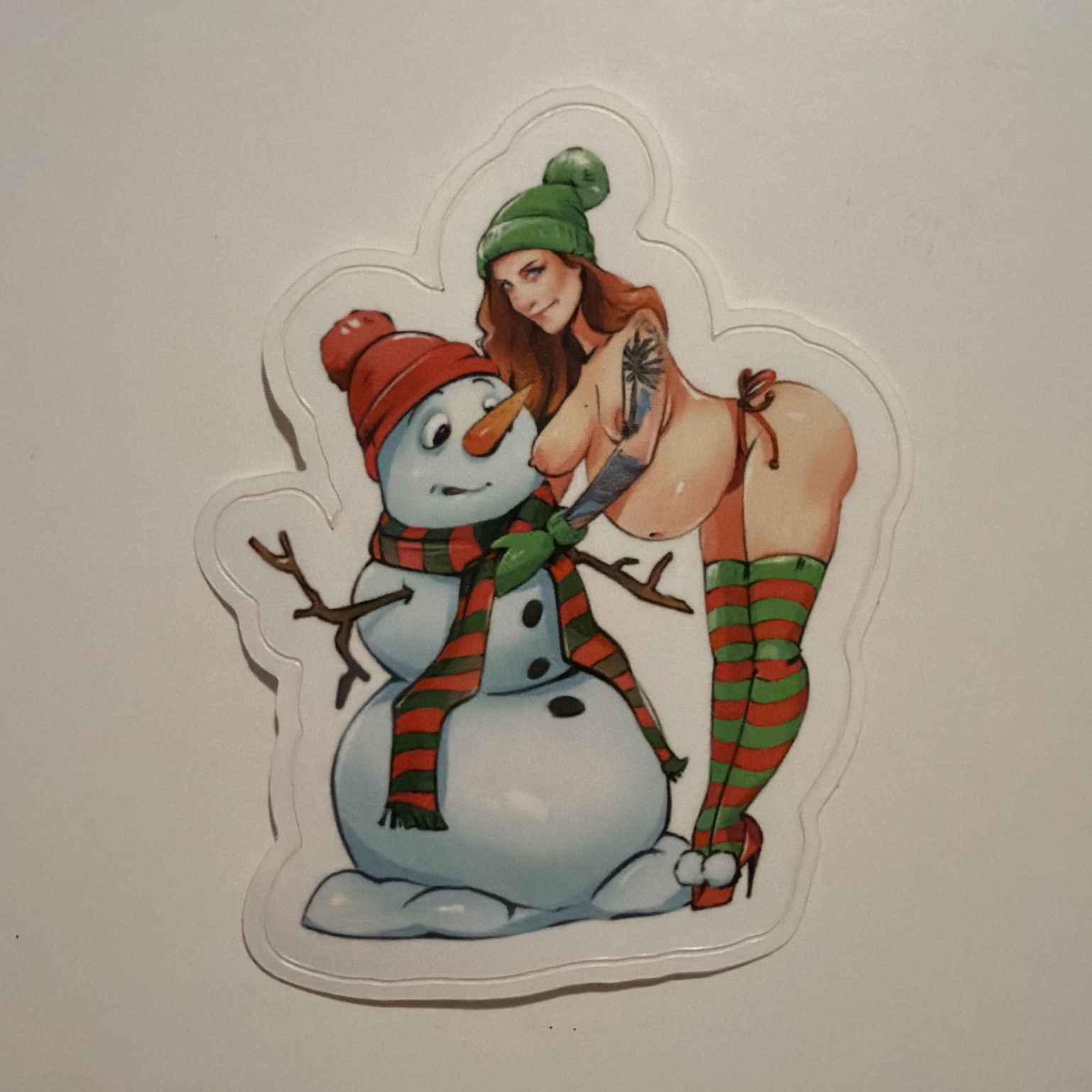 Naughty pregnant holiday sticker snowman