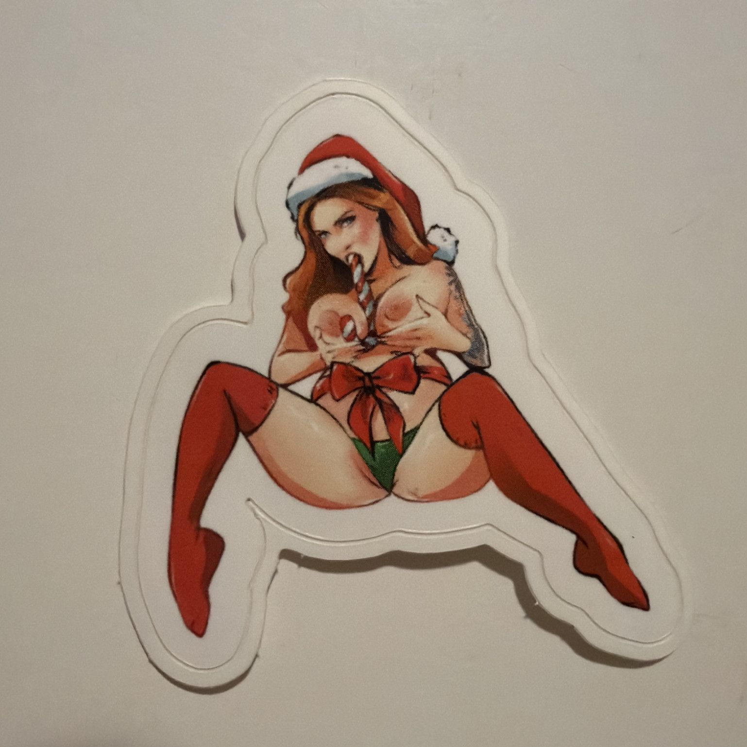 Pregnant Naughty Holiday Sticker candycane