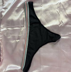Black striped Thong used panties cotton