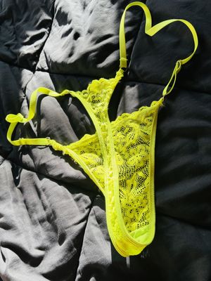 Neon Green Laced Thong Used Panties