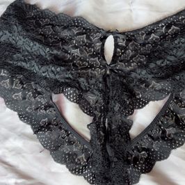 Heart Shaped Booty Crotchless Black Panties Used