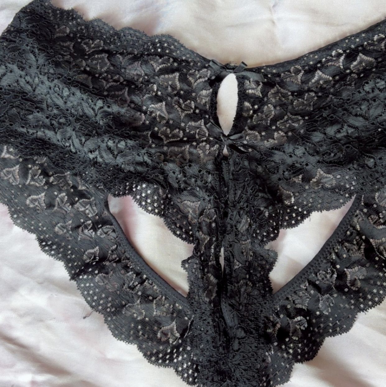 Heart Shaped Booty Crotchless Black Panties Used