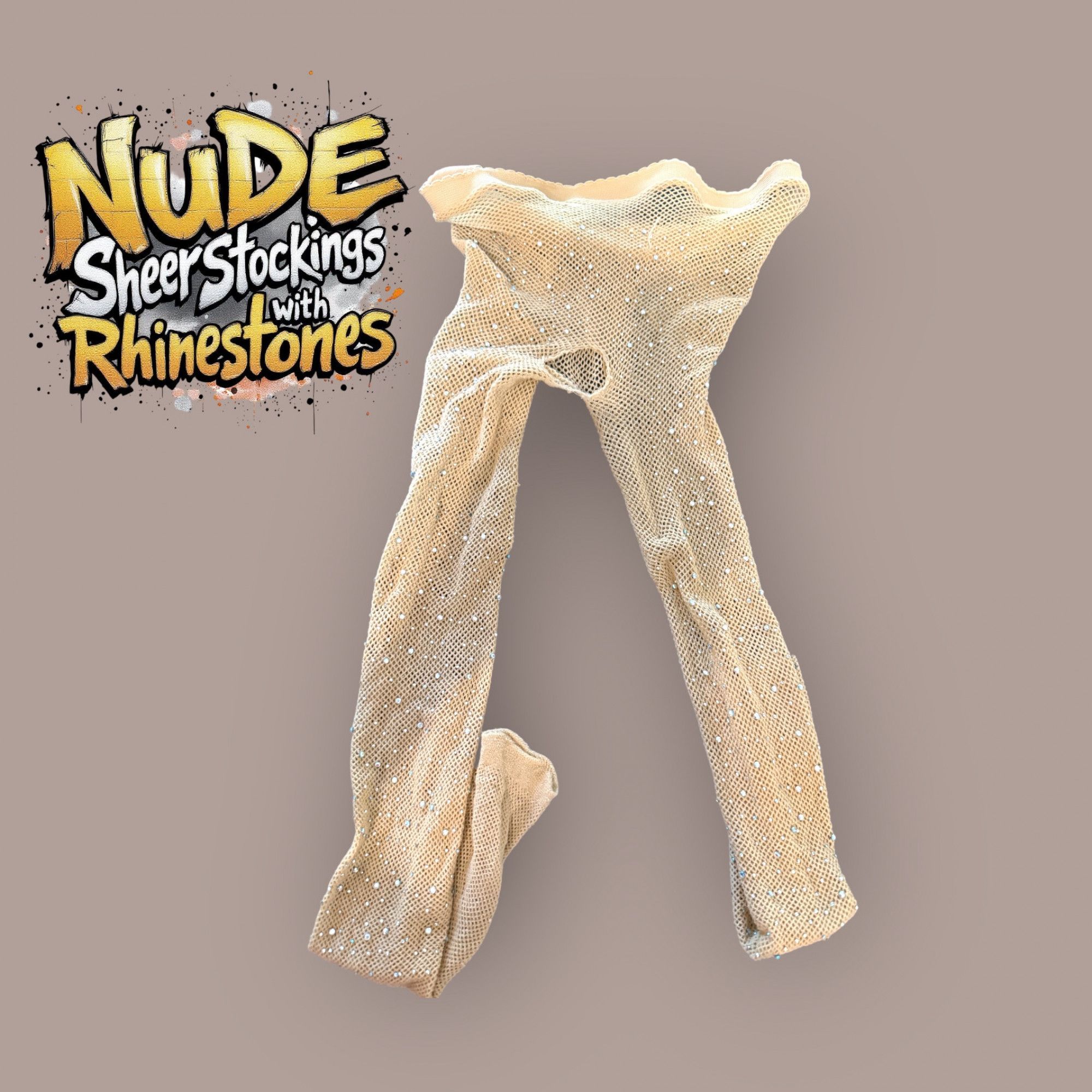 Nude Sheer Stockings with Rhinestones