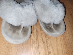 Grey Fluffy Flip Flops